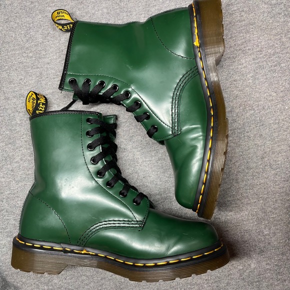 Dr Martens Smooth Leather Lace Up Boots Green Women's Size 7 - Picture 7 of 8